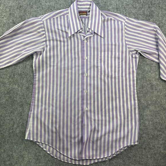 Vintage 70s Shirt Men Large 15.5 Purple Stripe Butterfly Collar Mod Made in USA - Picture 3 of 12